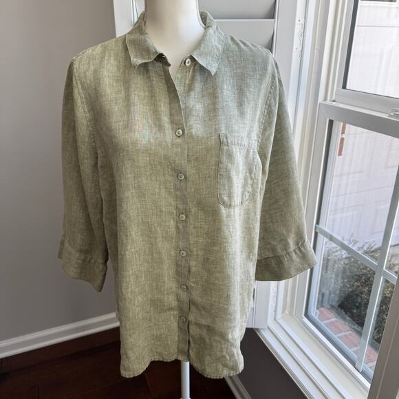 CHICO'S Shirt Size 3 or US 16/18 Green 100% Linen Resort Cruise Vacation - Picture 2 of 10